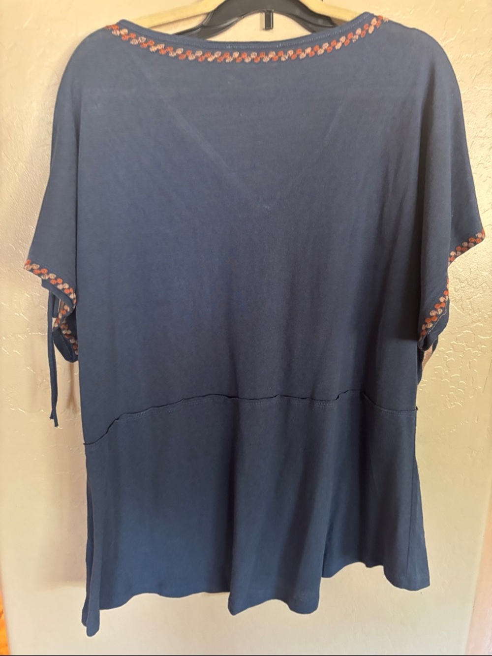 Savanna Jane Blue and Rust Striped V‑Neck Boho Top - Picture 5 of 8